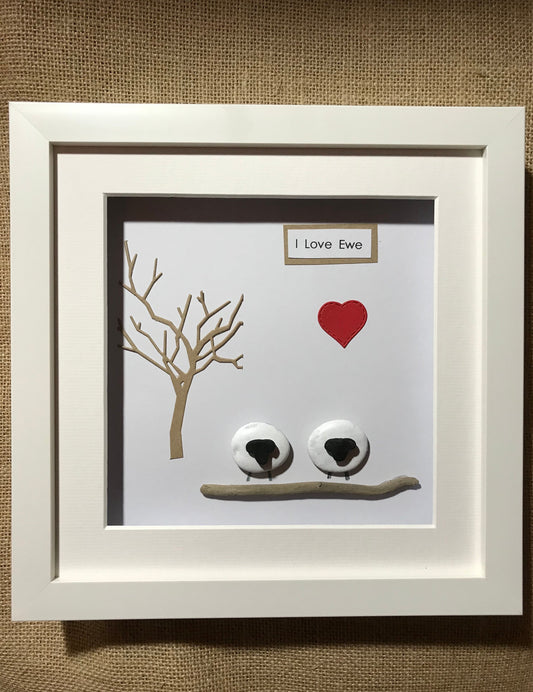 I Love Ewe Sheep Pebble Art Picture