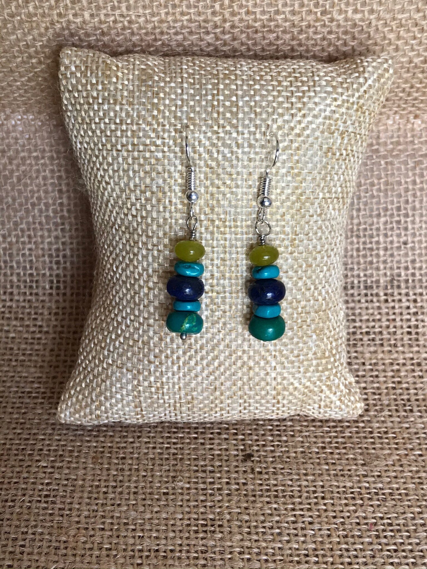 Turquoise Earrings, Turquoise Lapis Jade Earrings, Handmade Gemstone Earrings, Blue Earrings, Sterling Silver Custom Available Gift Present