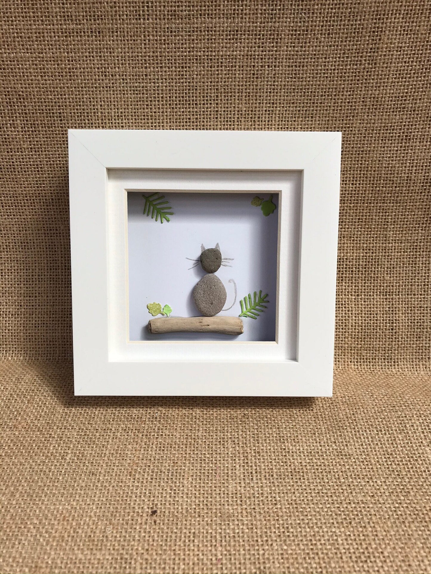 Handmade Cat Pebble Art Picture
